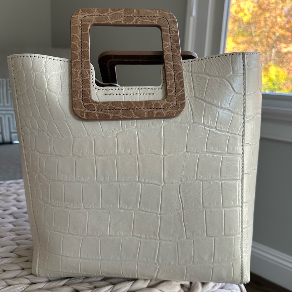 Staud embossed croco leather tote with zip pouch